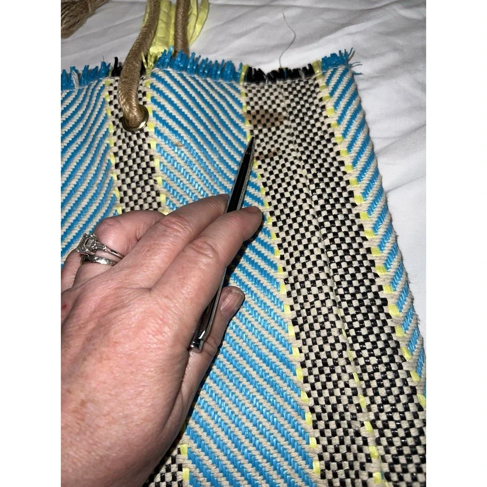 Boho Blue, Yellow and‎ Black Striped Tote Market Bag